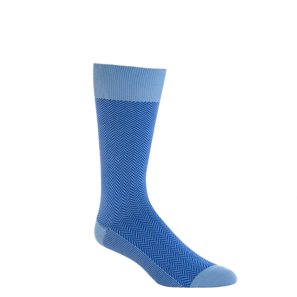Over-The-Calf-Azure-Blue-Clematis-Blue-Herringbone-Cotton-Sock