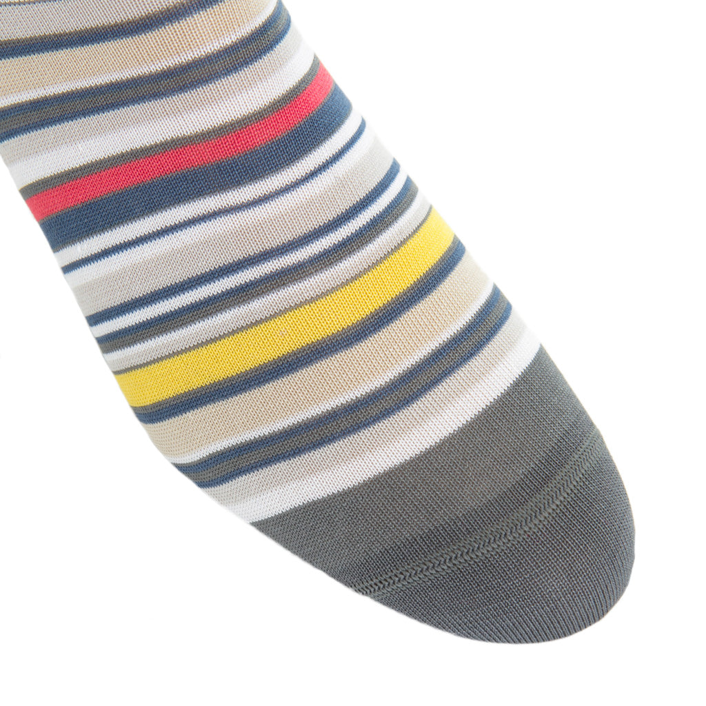 Orange-Rose-Gray-Blue-Green-Tan-Striped-Cotton-Sock