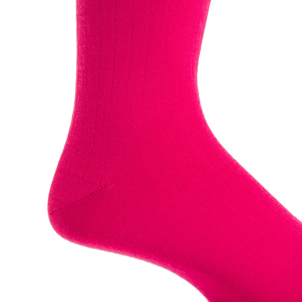 Magenta Solid Ribbed Fine Merino Wool Sock Linked Toe Mid-Calf - Dapper ...