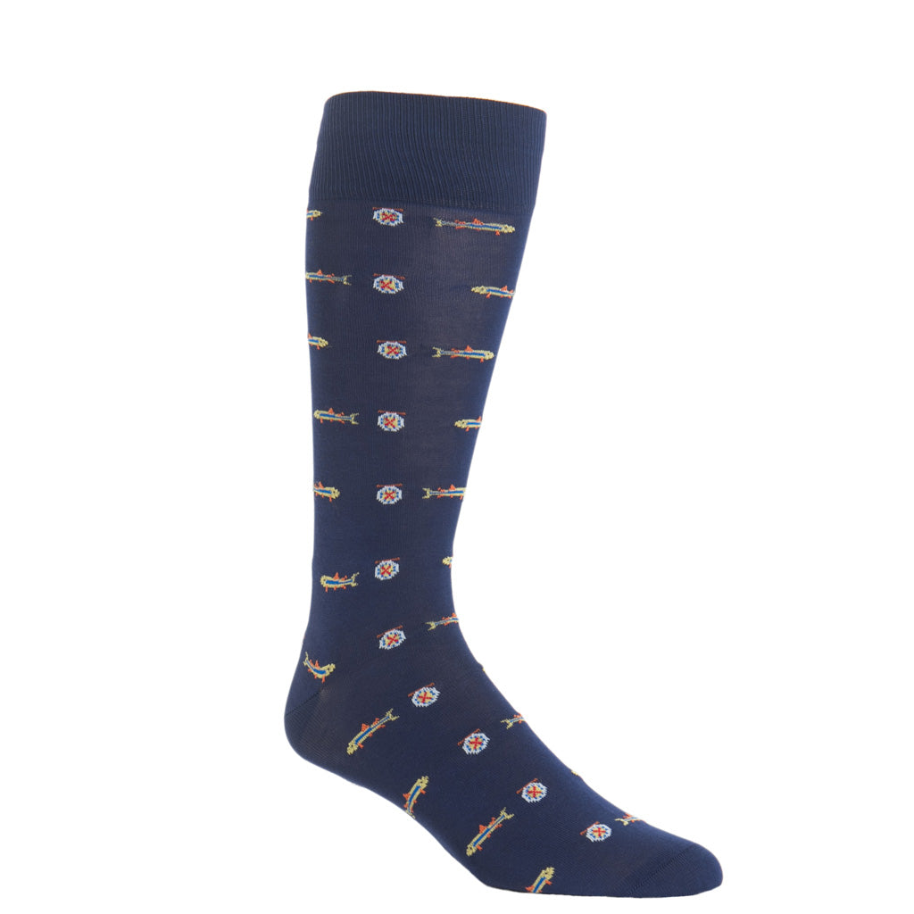 Over-the-Calf-Classic-Navy-Fish-Trout-Cotton-Sock