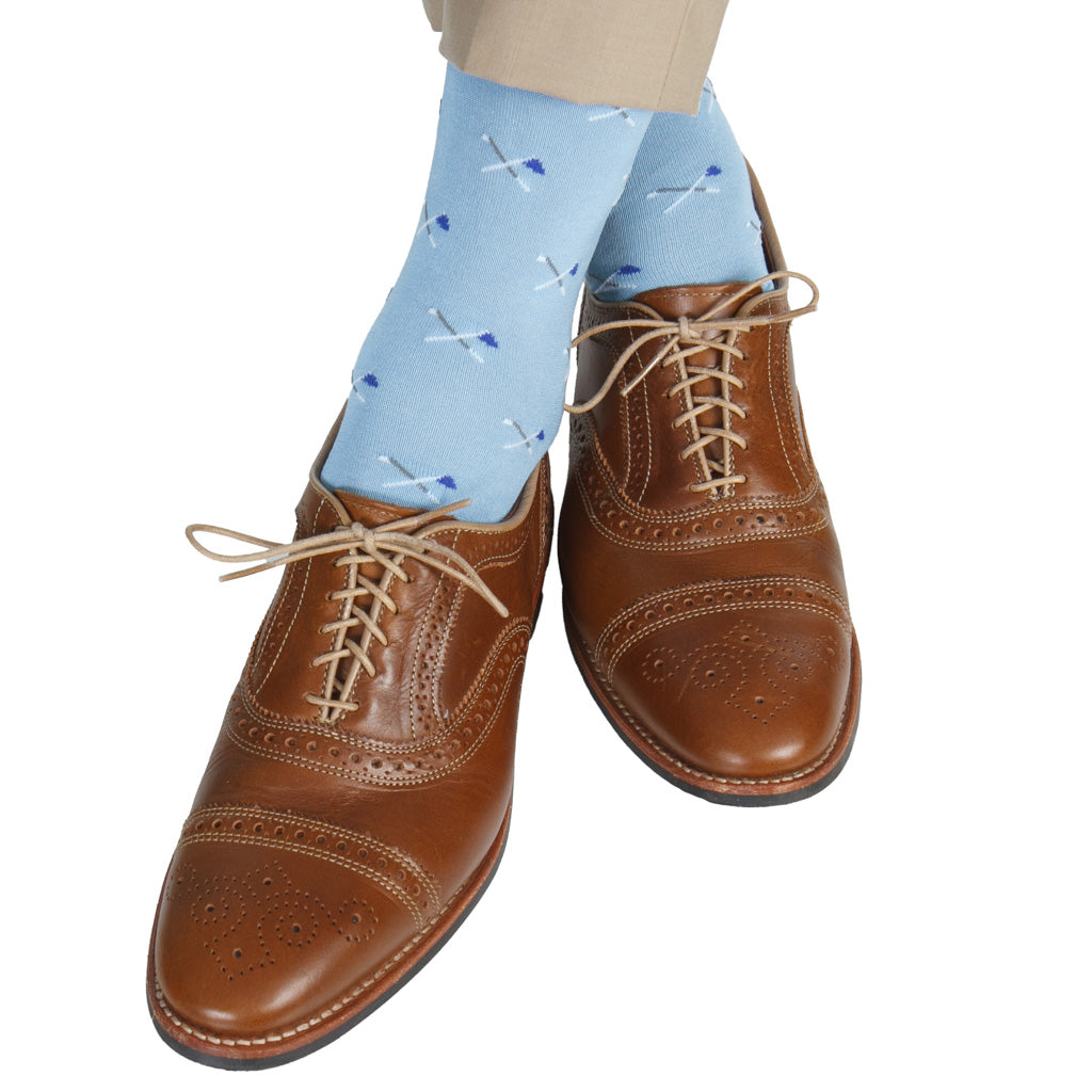 Sky Blue with Crossed Golf Club & Clematis Flag Cotton Sock Linked Toe OTC
