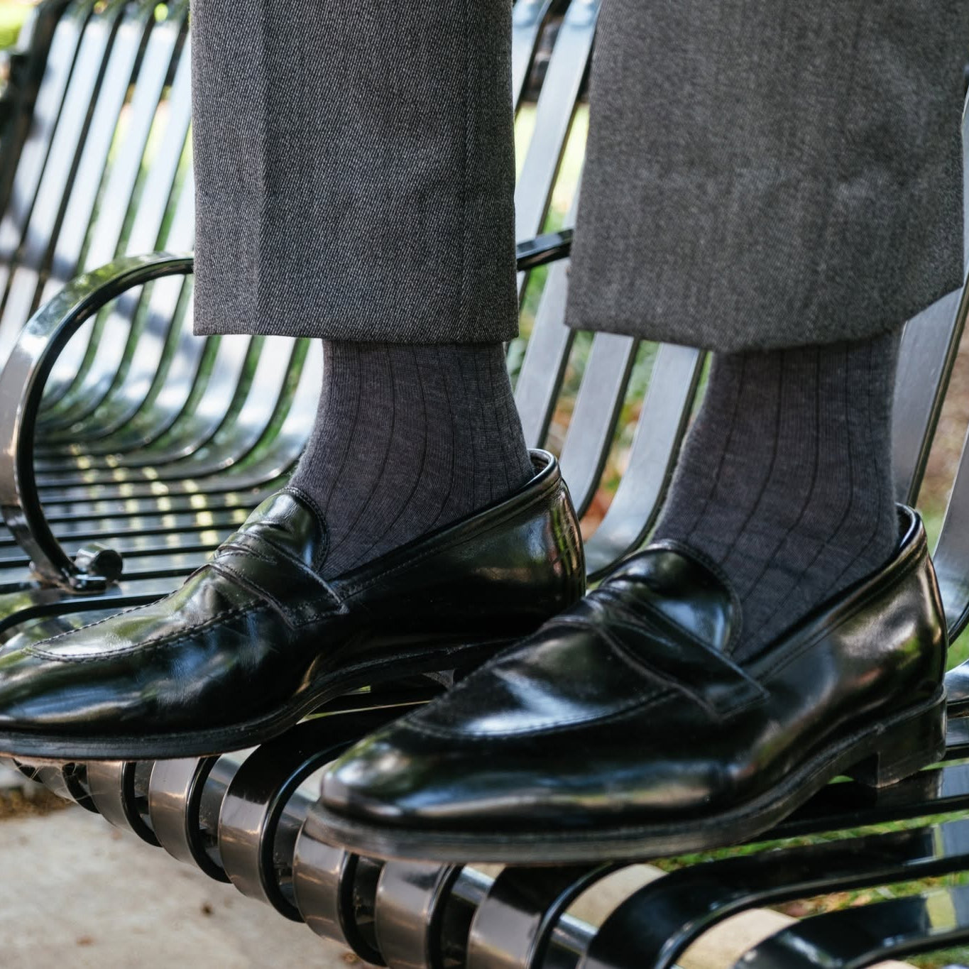 Charcoal Solid Ribbed Fine Merino Wool Mid-Calf Sock