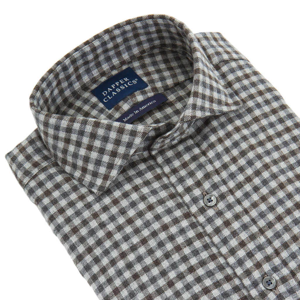 Charcoal-Gray-Brown-Plaid-Brushed-Cotton-Shirt