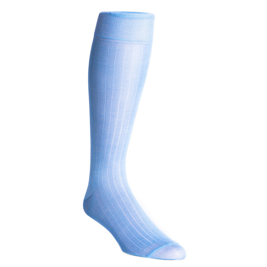Sky Blue Ribbed Socks Linked Toe OTC - over-the-calf - dapper-classics