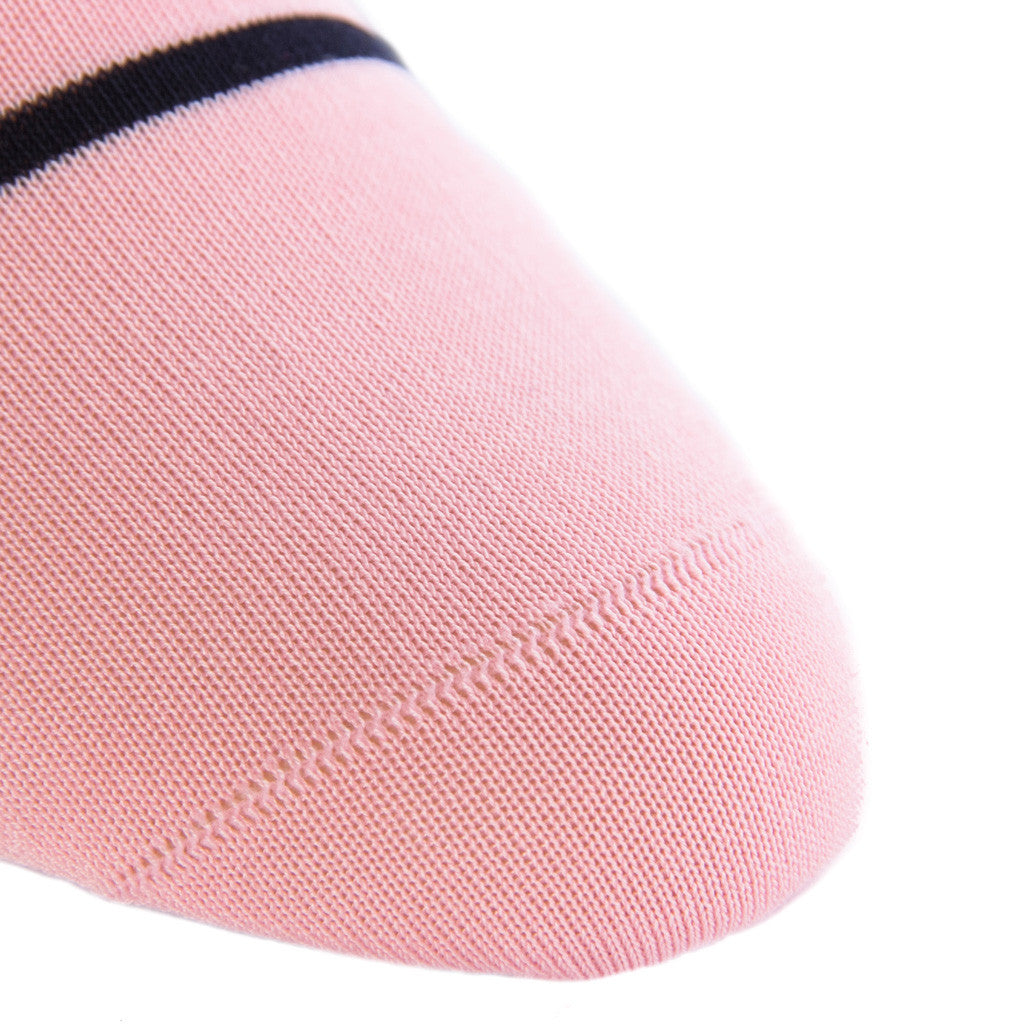Pink Socks with Navy Stripes Linked Toe Mid-Calf - mid-calf - dapper-classics