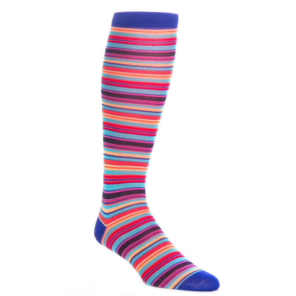 Clematis Blue with Rose, Yolk and Orange Stripe Sock Linked Toe OTC - over-the-calf - dapper-classics