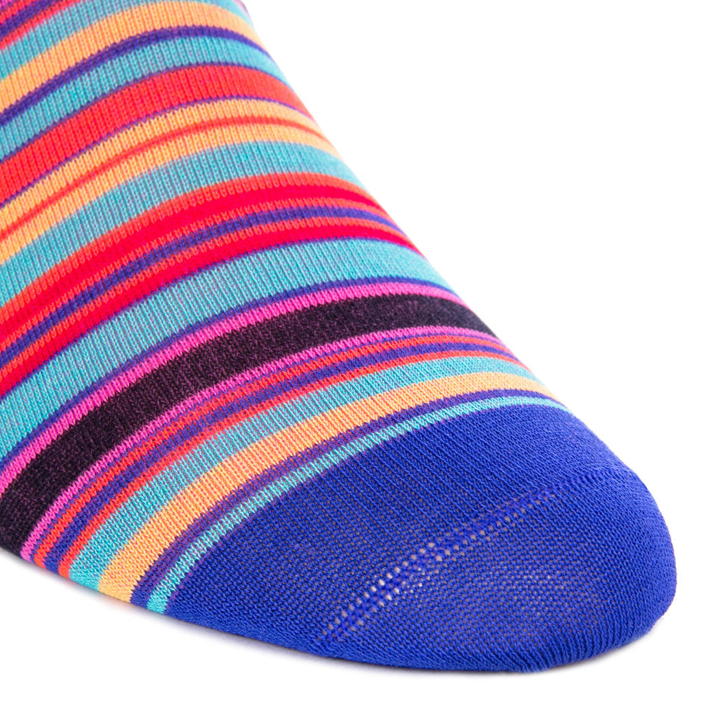Clematis Blue with Rose, Yolk and Orange Stripe Sock Linked Toe OTC - over-the-calf - dapper-classics