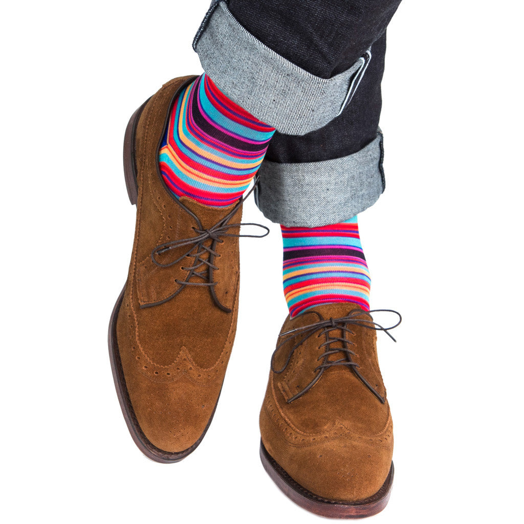 Clematis Blue with Rose and Yolk Stripe Linked Toe Mid Calf - mid-calf - dapper-classics