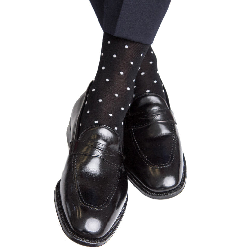 Black with Ash Dot Sock Linked Toe Mid-Calf - mid-calf - dapper-classics 