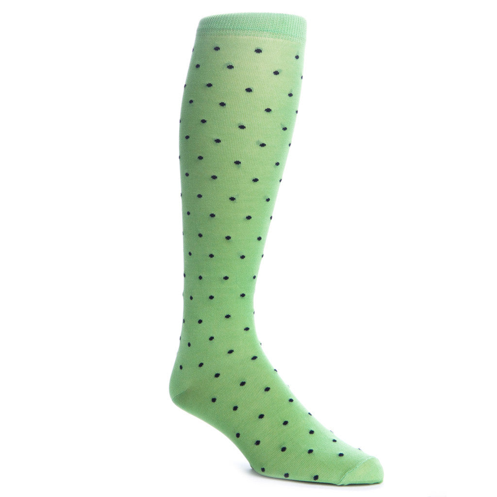 Green with Navy Dot Sock Linked Toe OTC - over-the-calf - dapper-classics