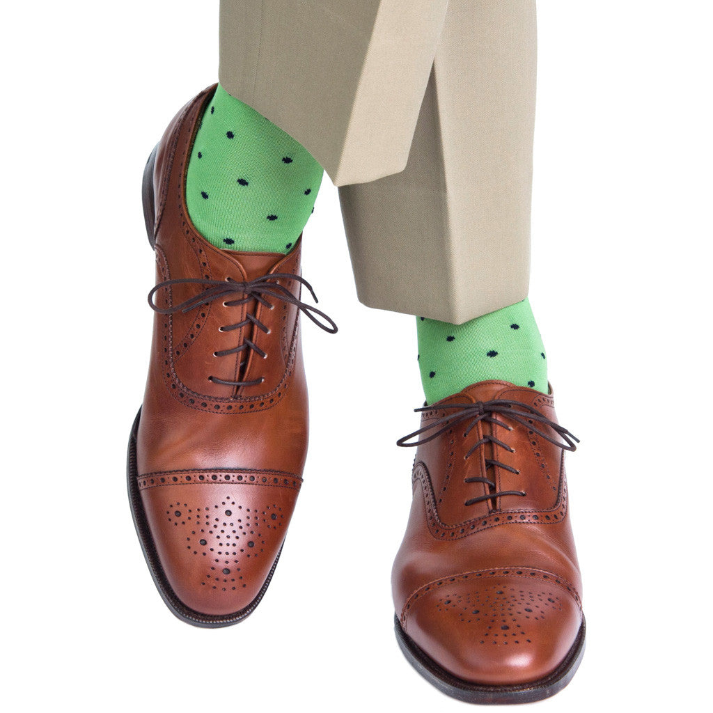 Green with Navy Dot Sock Linked Toe Mid-Calf - mid-calf - dapper-classics 