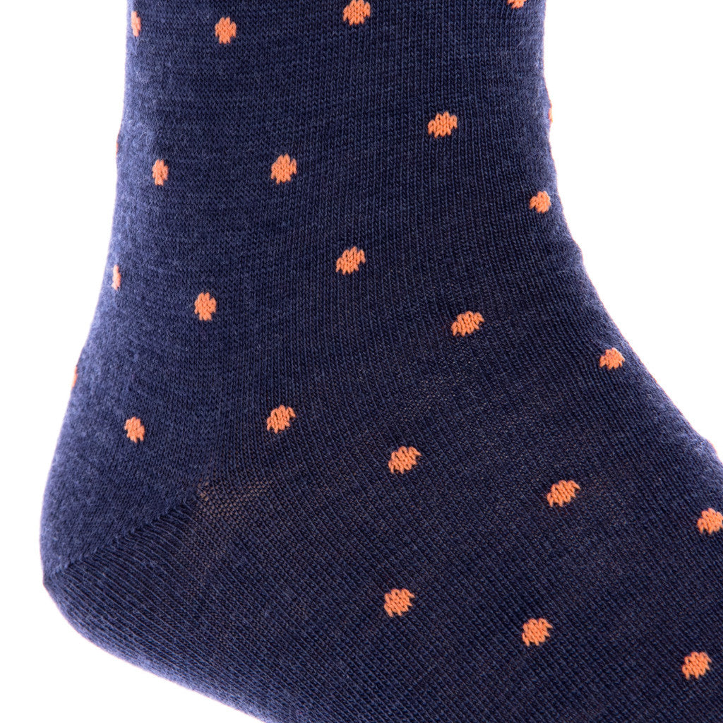 Dress Navy with Orange Dot Fine Merino Wool Linked Toe Mid-Calf - mid-calf - dapper-classics 