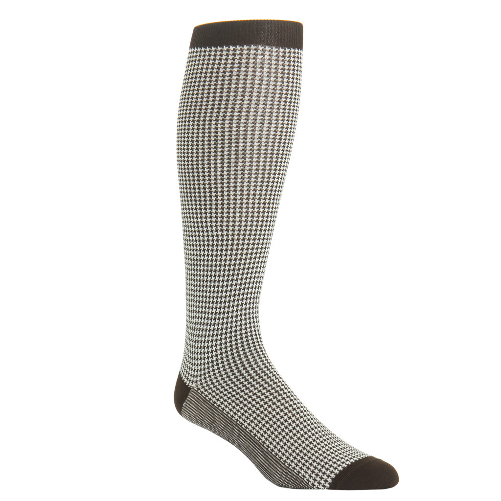 Over-the-calf coffee brown and cream houndstooth