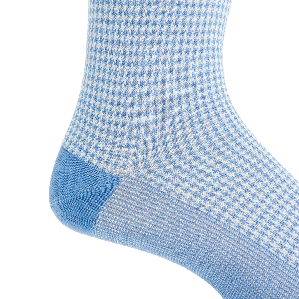 mid-calf azure blue with cream houndstooth