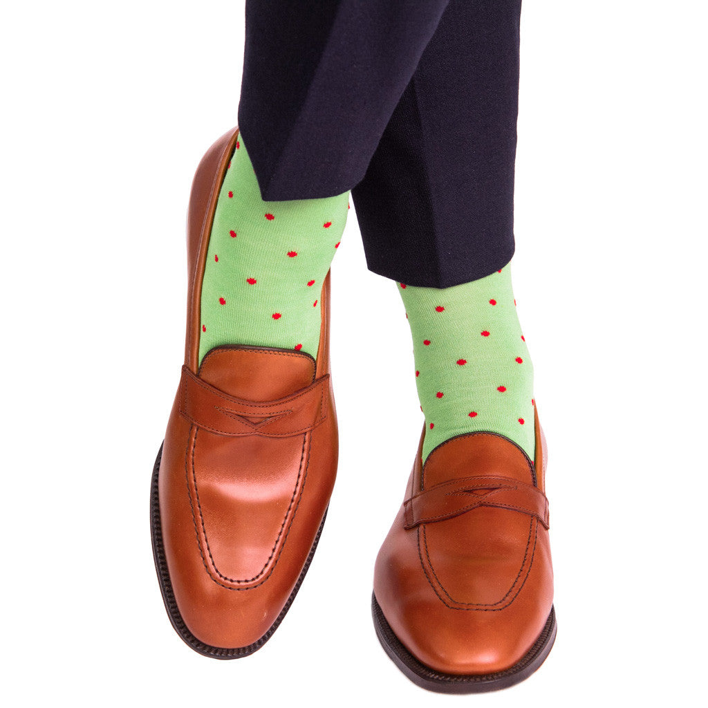 Green with Red Dot Sock Linked Toe OTC - over-the-calf - dapper-classics 