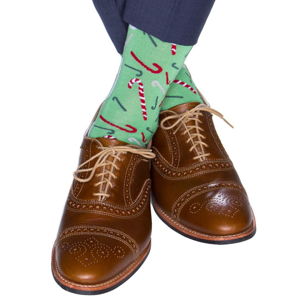 green tumbling candy cane cotton sock