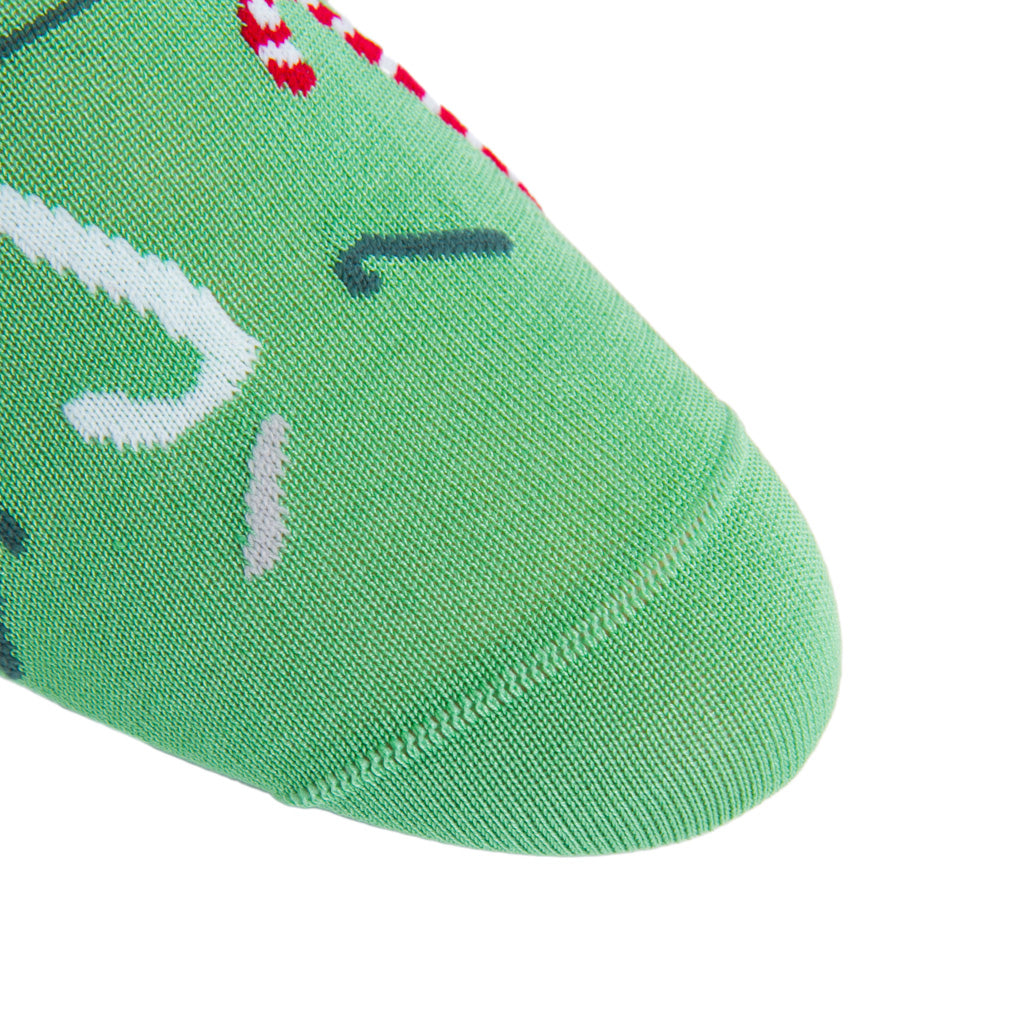 linked-toe green tumbling candy canes cotton sock