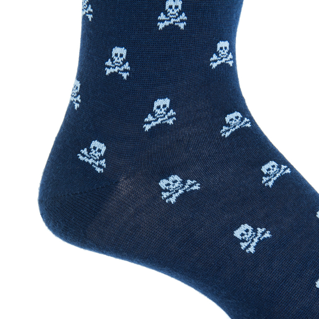 mid-calf navy with sky blue skull wool