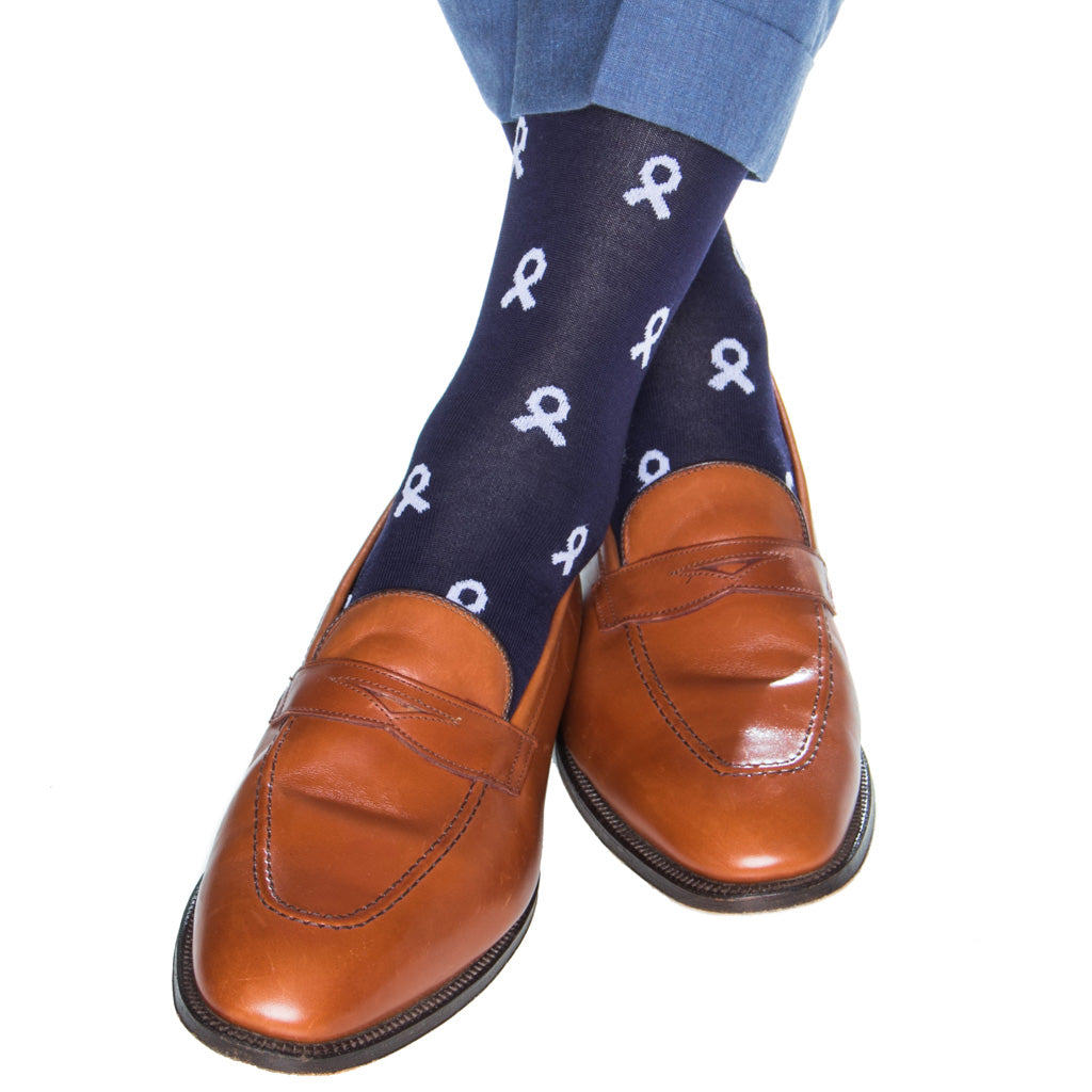 mid-calf navy with white ribbon cotton