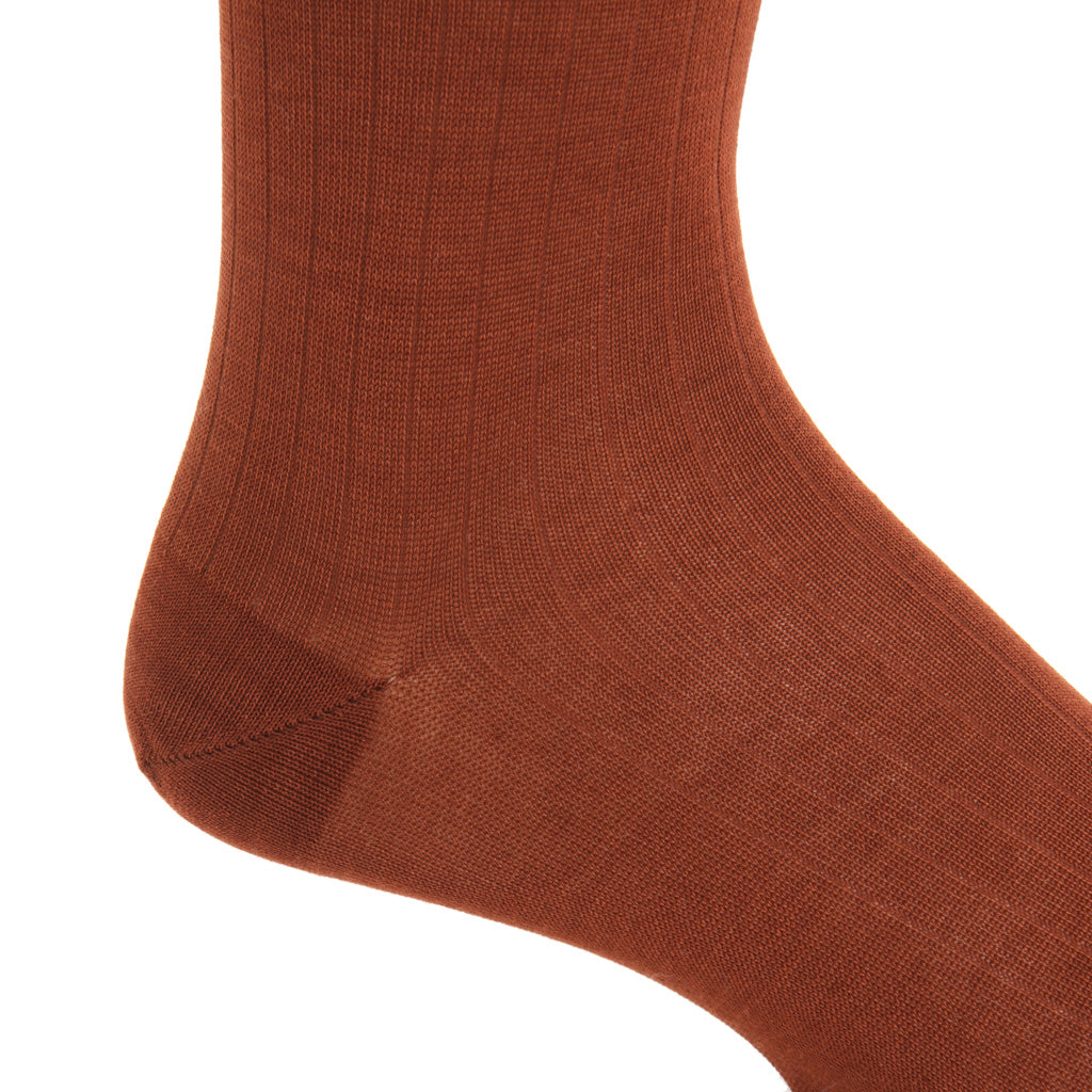 mid-calf Whiskey Brown Ribbed Cotton Sock