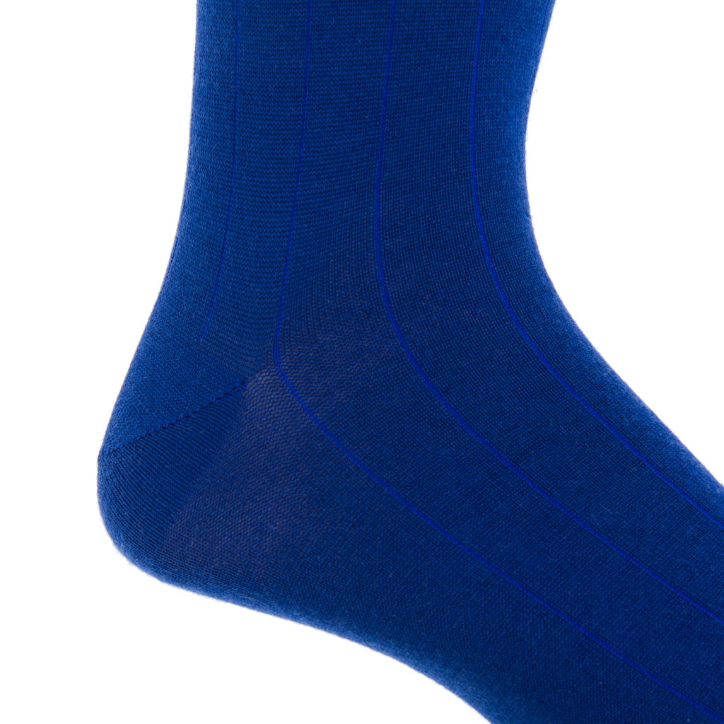 Cobalt Blue Solid Wide Ribbed Cashmere Wool Blend Sock Linked Toe Mid ...