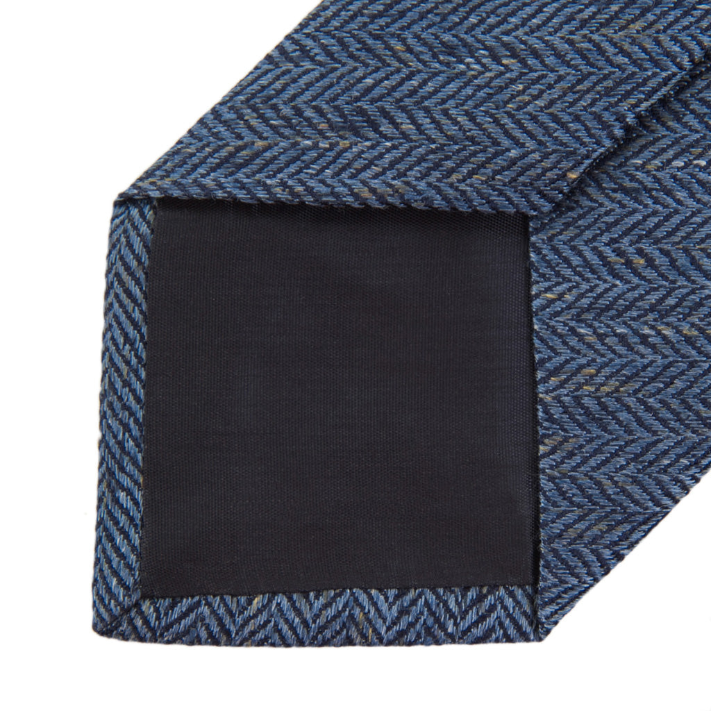 Denim Blue Herringbone 100 Fine Silk/Linen Necktie Dapper Classics®