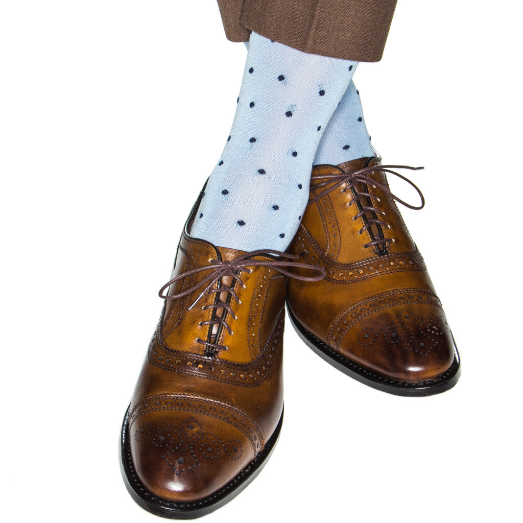 Sky Blue with Navy Polka Dot Socks Linked Toe OTC - over-the-calf - dapper-classics