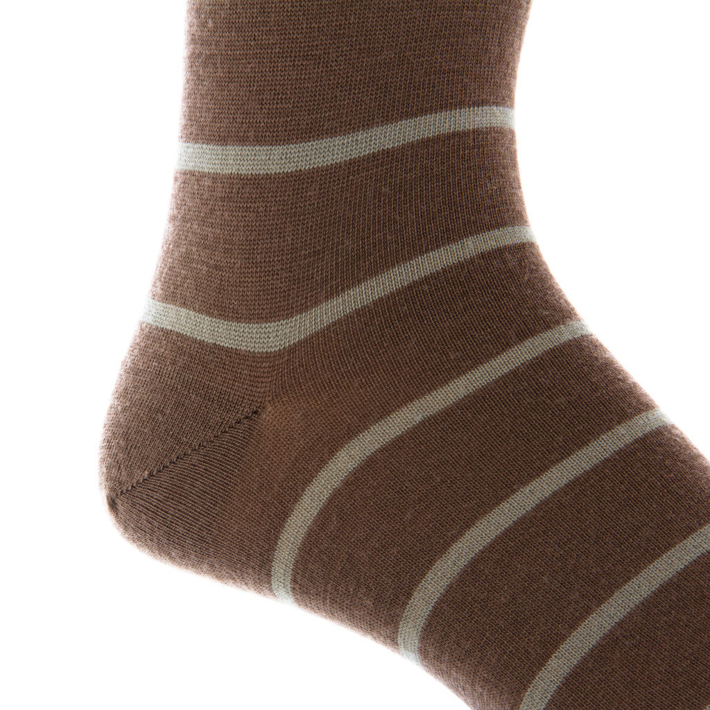 Brown with Taupe Stripe Linked Toe Fine Merino Wool Mid-Calf - mid-calf - dapper-classics - 2