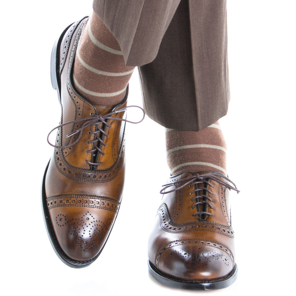 Brown with Taupe Stripe Linked Toe Fine Merino Wool Mid-Calf - mid-calf - dapper-classics - 3