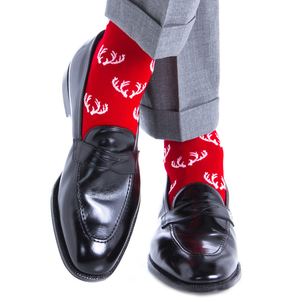 Red with White Antler Sock Linked Toe OTC - over-the-calf - dapper-classics - 1