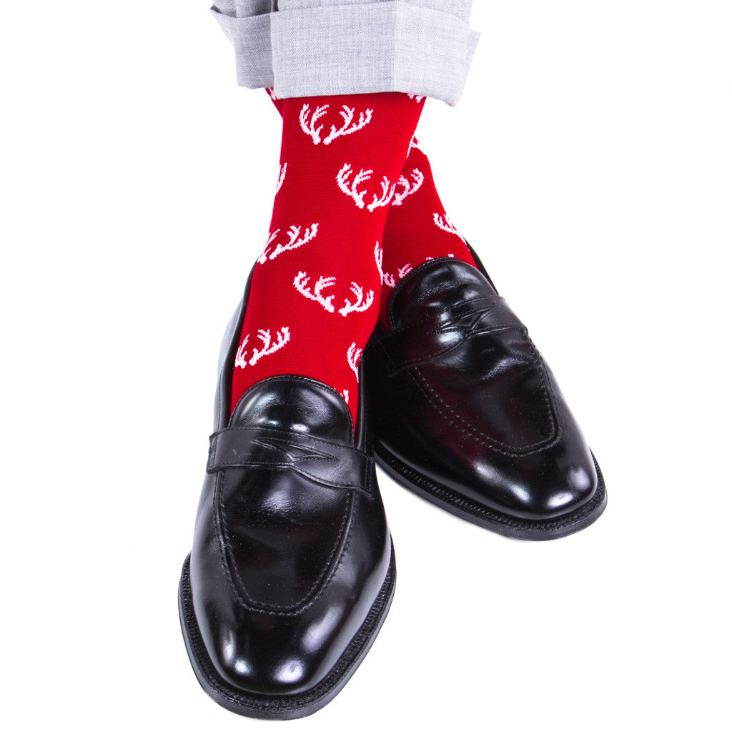 Red with White Antler Sock Linked Toe OTC - over-the-calf - dapper-classics - 3