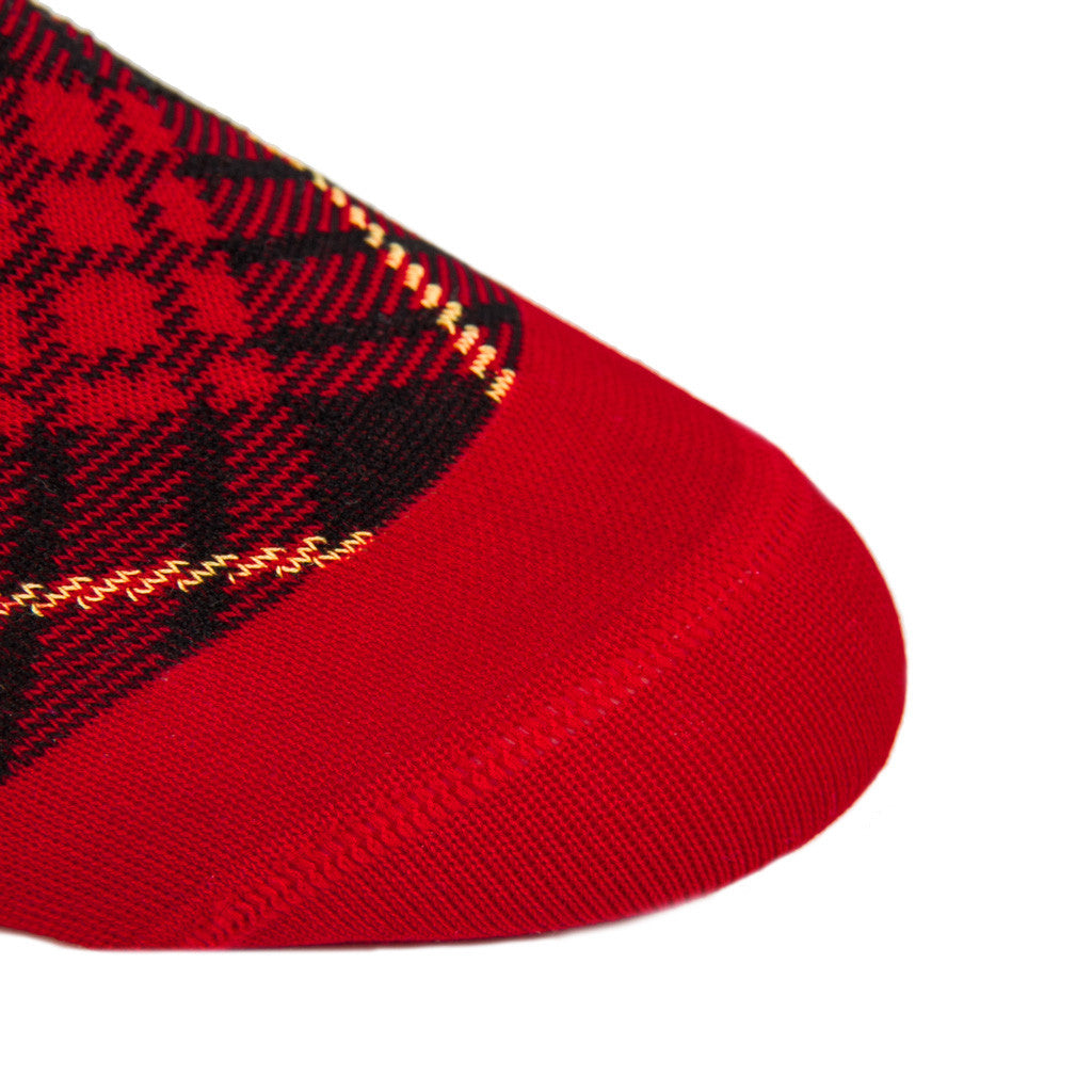 Red with Black and Yellow Tartan Sock Linked Toe Mid-Calf - mid-calf - dapper-classics - 4