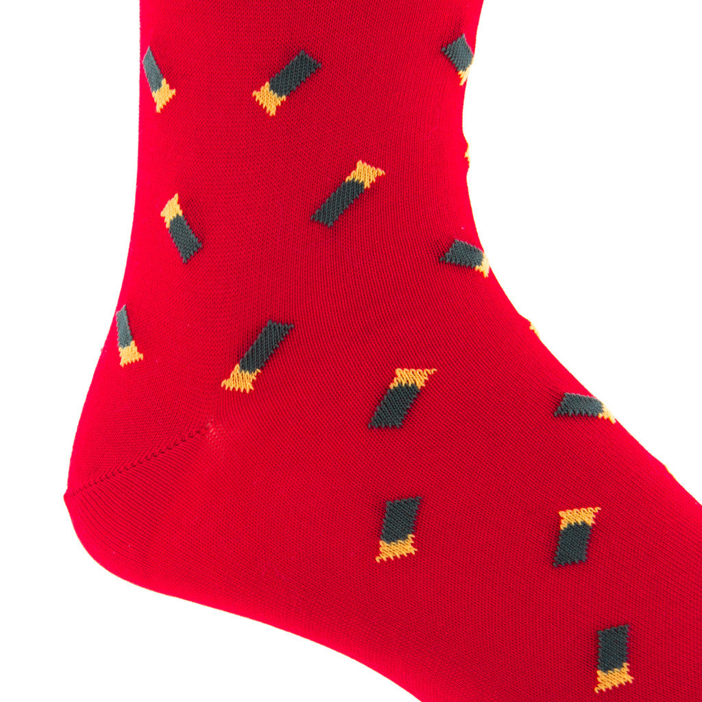 Red with Green Shotgun Shell Sock Linked Toe Mid-Calf - mid-calf - dapper-classics
