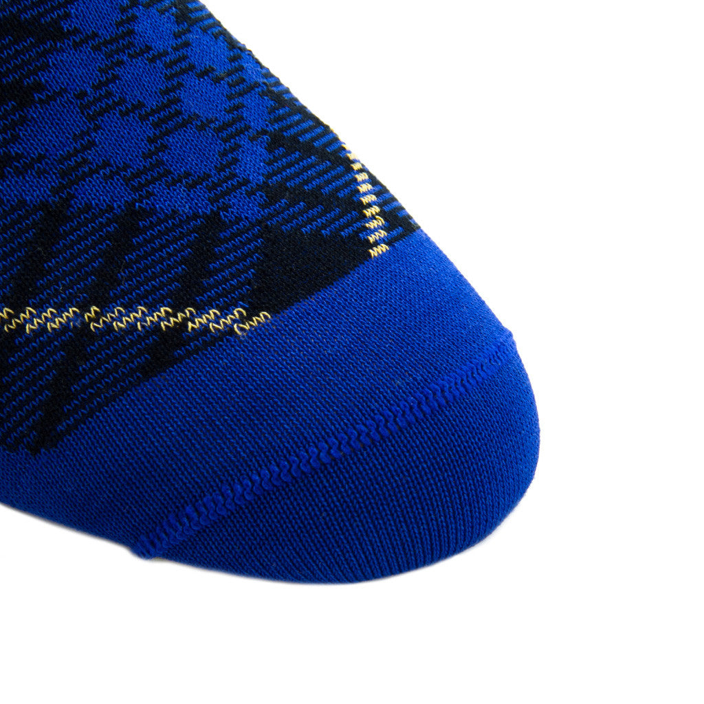 Clematis Blue with Navy and Yolk Tartan Sock Linked Toe OTC - over-the-calf - dapper-classics