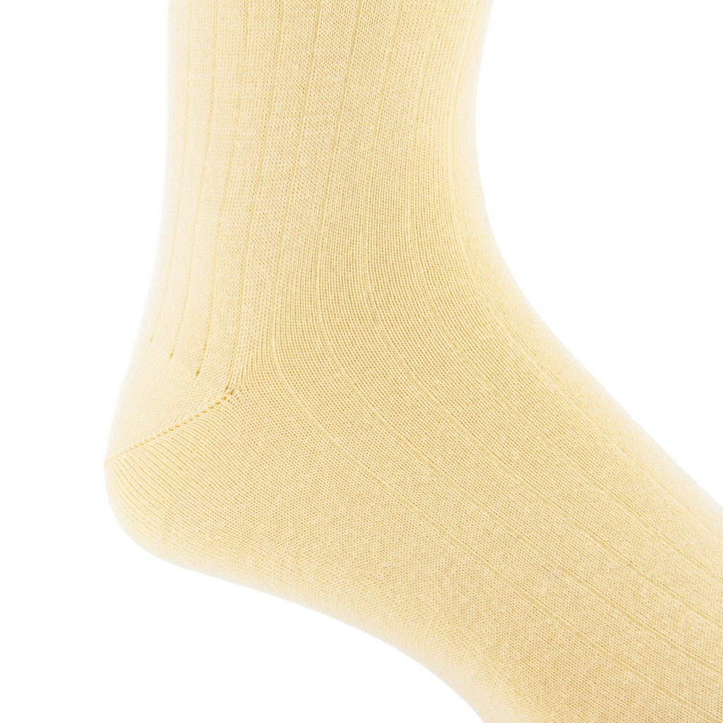 Buttercream Ribbed Solid Sock Fine Merino Wool Linked Toe Mid-Calf - mid-calf - dapper-classics