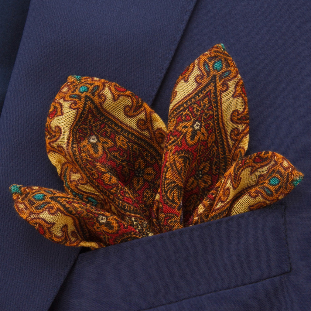 Bourbon and Cigar in Cognac, Brown, Gold, and Black Pocket Square