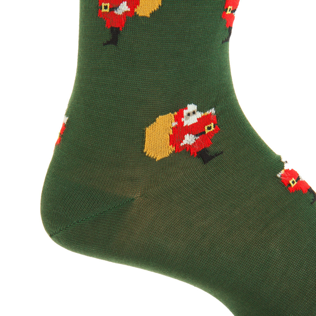 Forest Green with Santa Claus Cotton Mid-Calf Sock