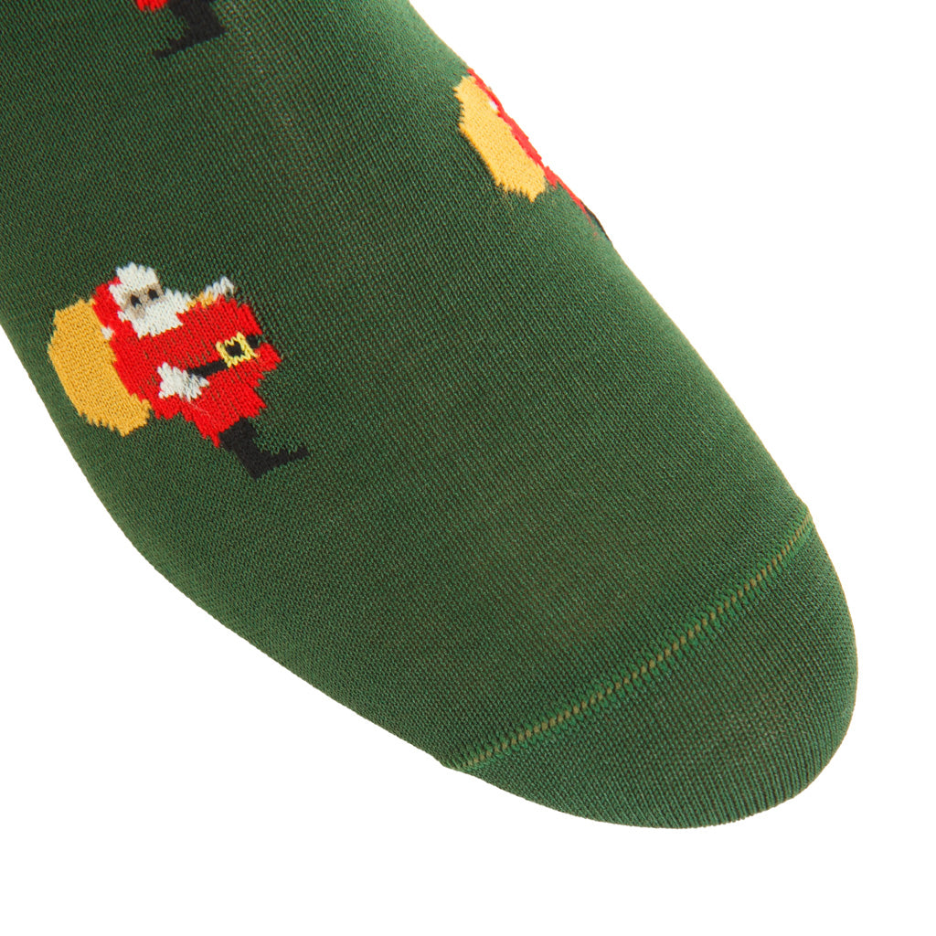 Forest Green with Santa Claus Cotton Mid-Calf Sock