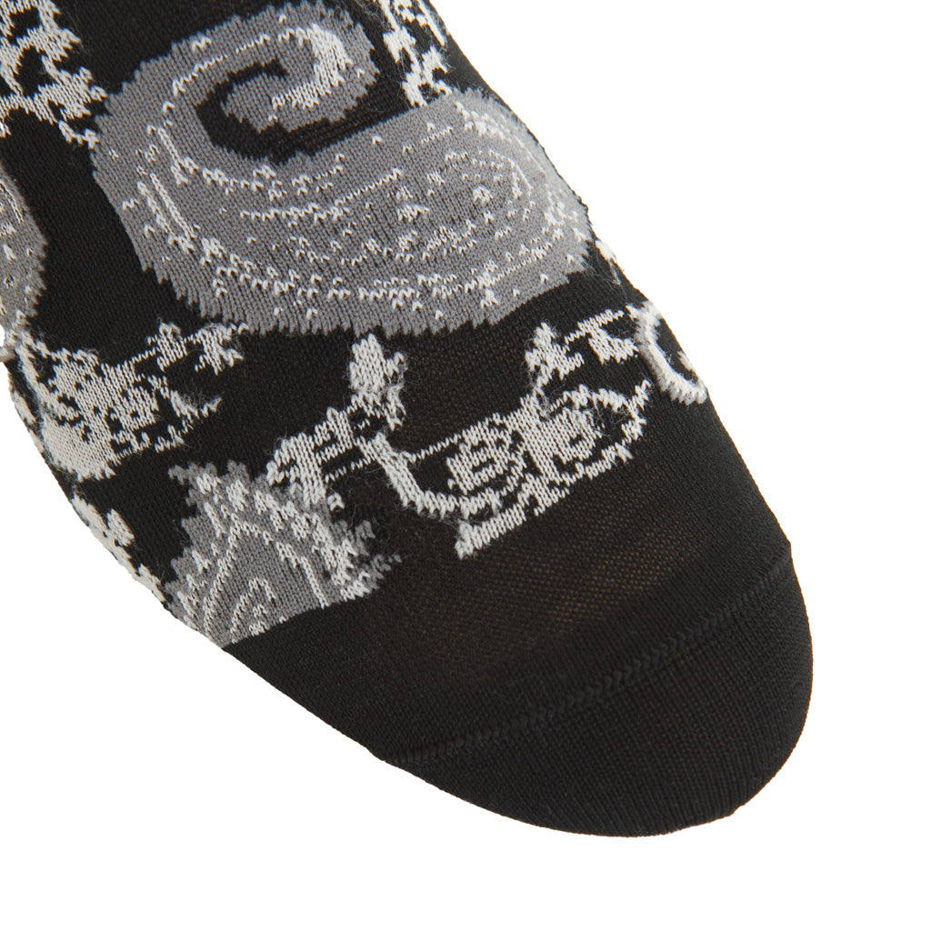 Black, Steel Gray, &amp; Ash Paisley Cotton Mid-Calf Sock