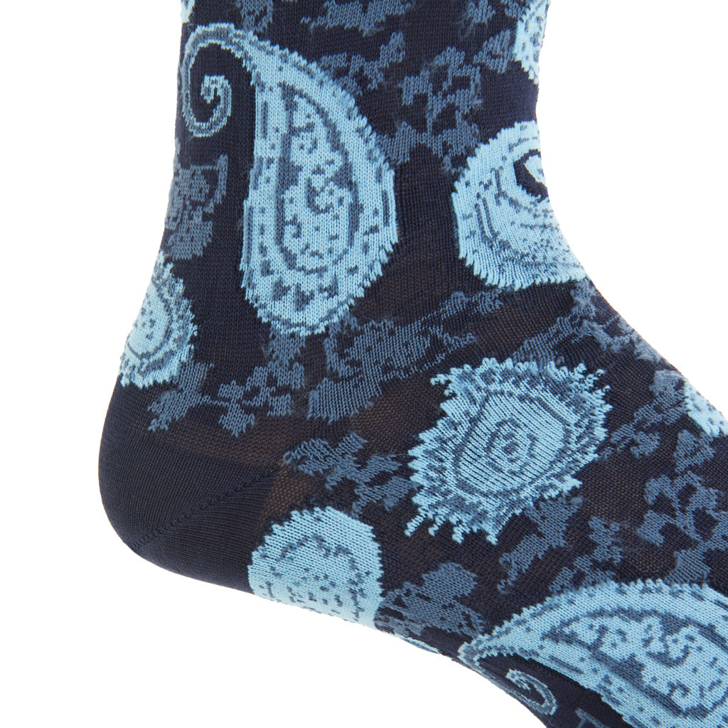 Classic Navy, Sky Blue, &amp; Indigo Paisley Cotton Over-the-Calf Sock