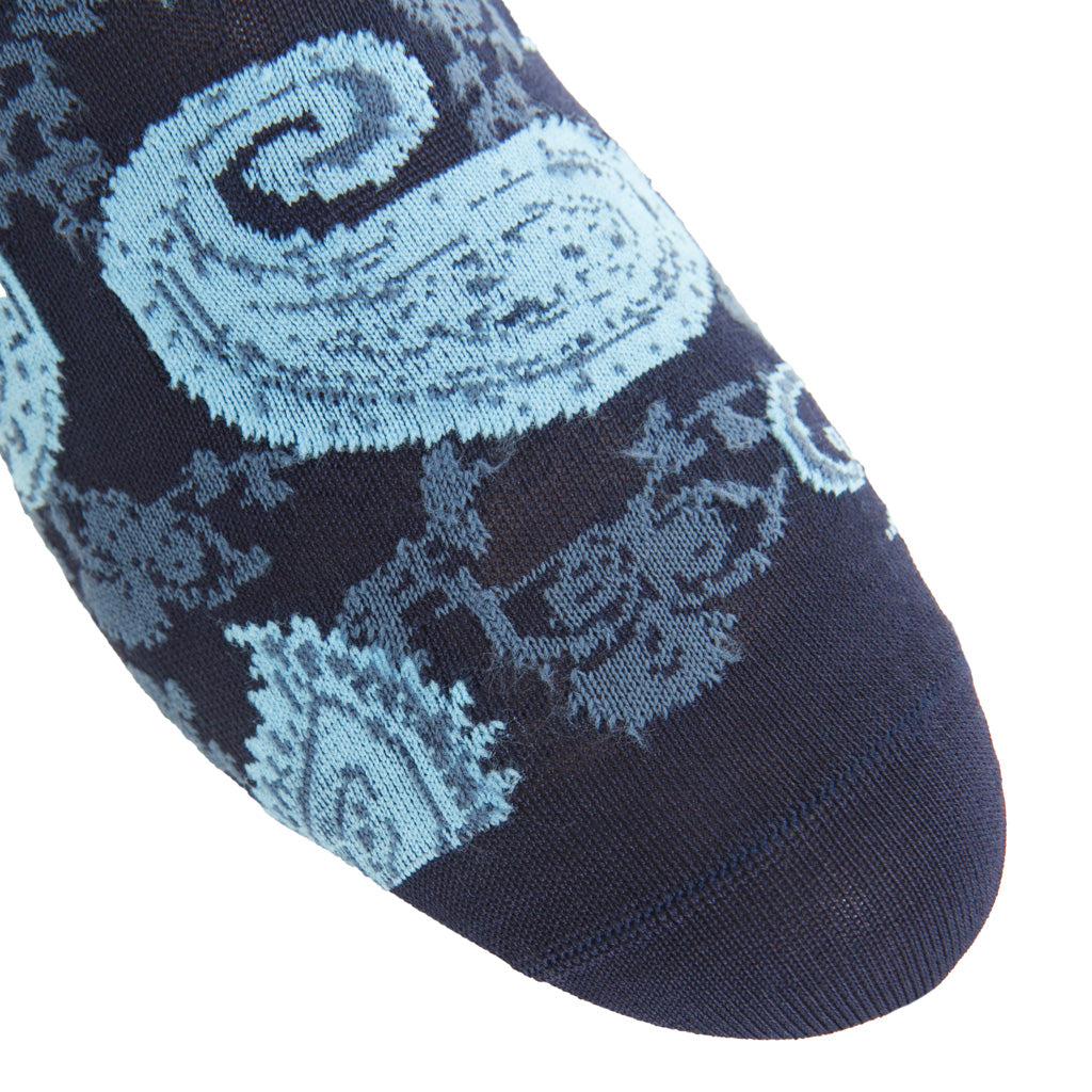 Classic Navy, Sky Blue, &amp; Indigo Paisley Cotton Over-the-Calf Sock