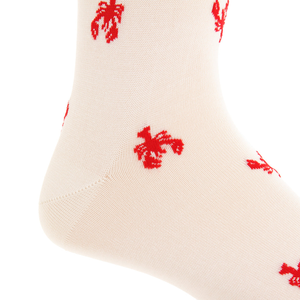 Cream with Red Lobster Cotton Mid-Calf Sock