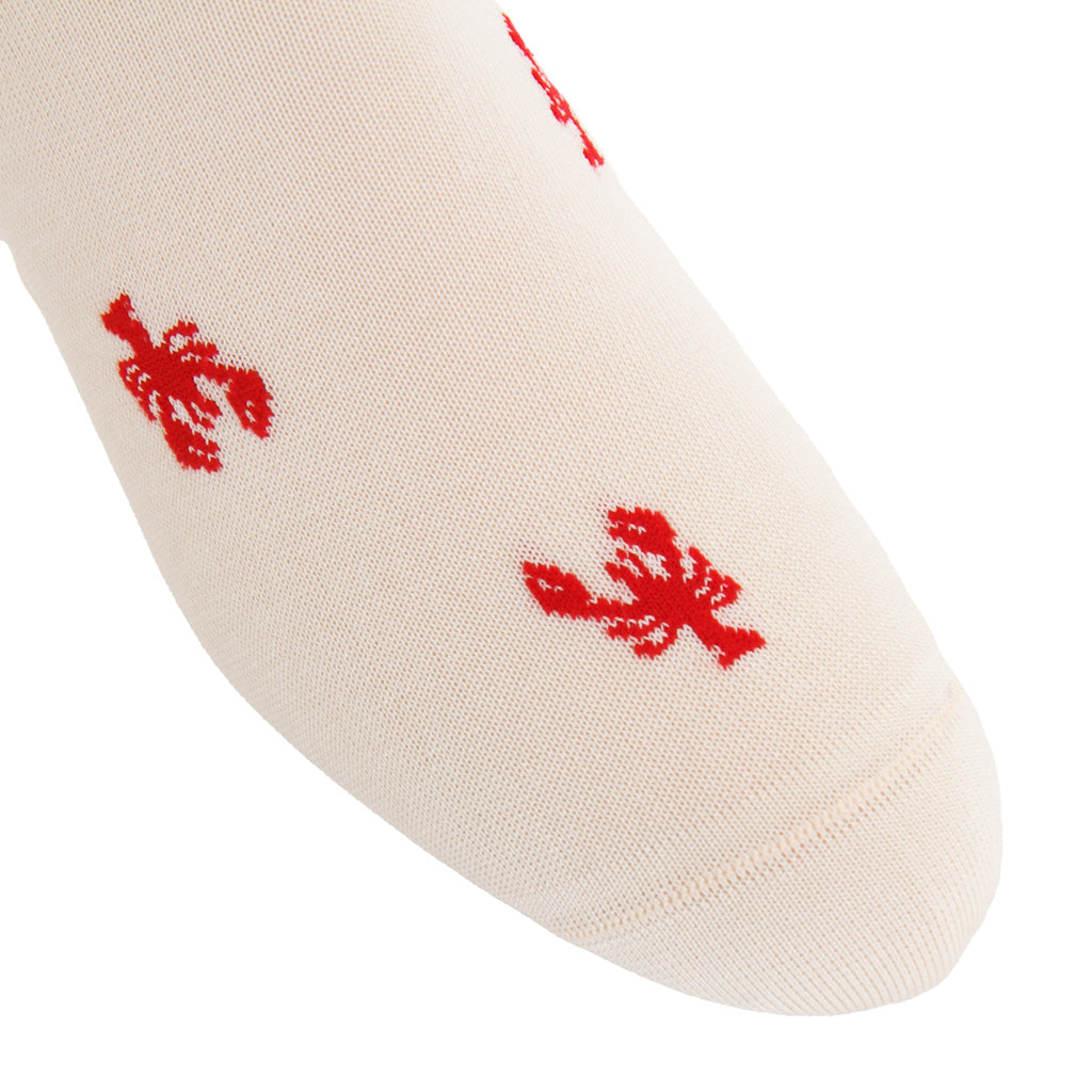 Cream with Red Lobster Cotton Over-the-Calf Sock