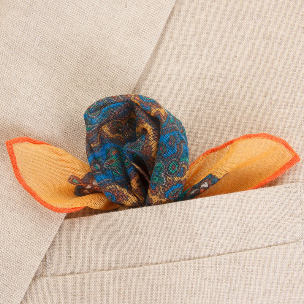 Paisley in Vibrant Blue with Yellow &amp; Green Pocket Square