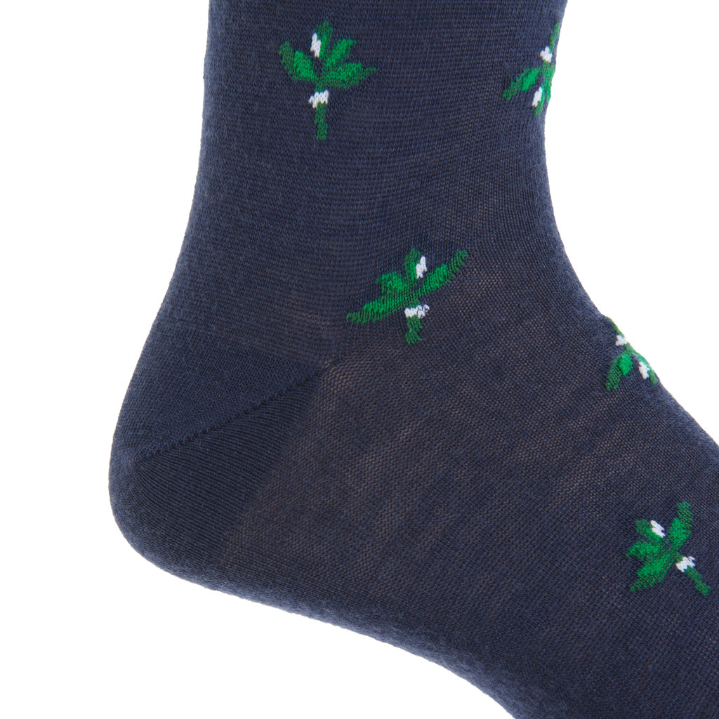 Classic Navy with Mistletoe Cotton Mid-Calf Sock