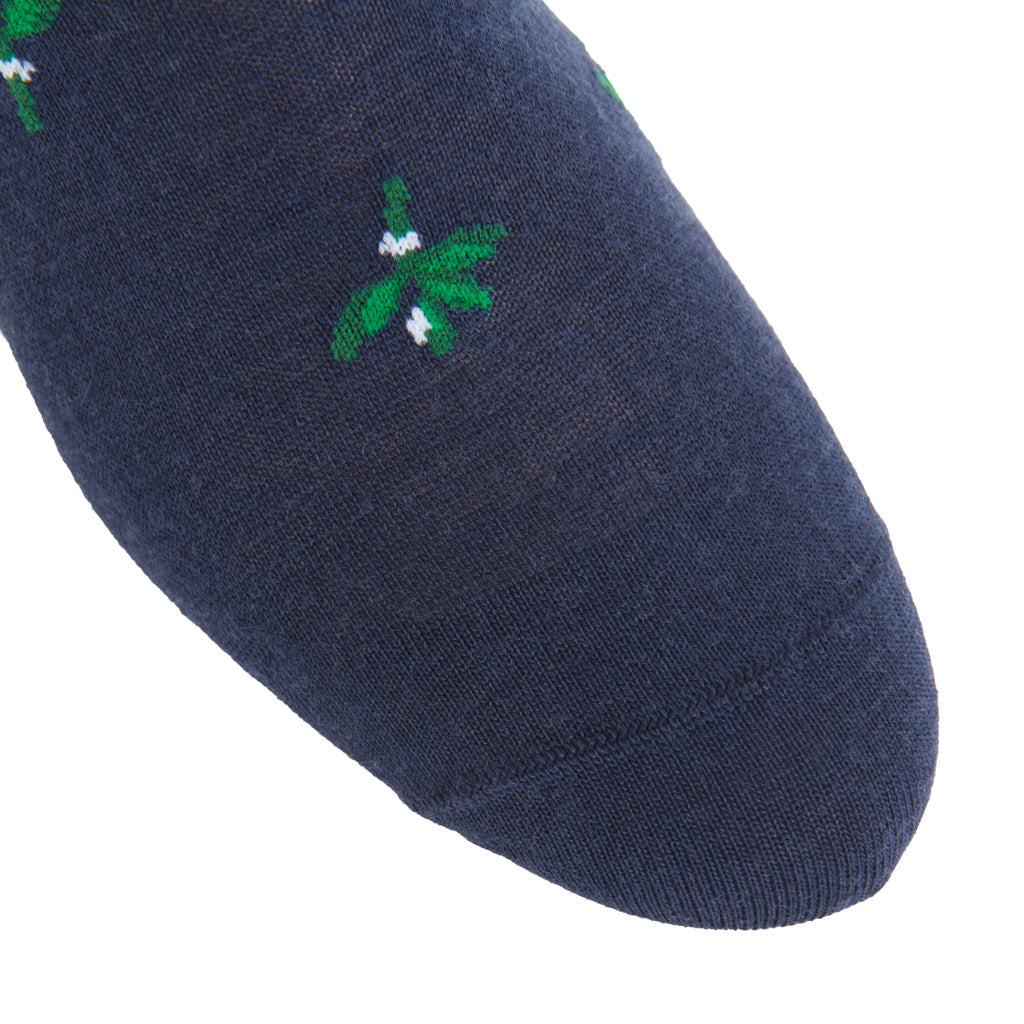 Dress Navy with Mistletoe Fine Merino Wool Over-the-Calf Sock