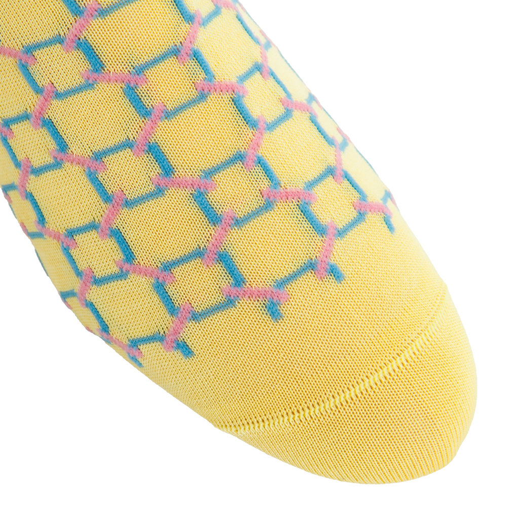 Lemon with Sky Blue and Pink Linked Circles Cotton Over-the-Calf Sock