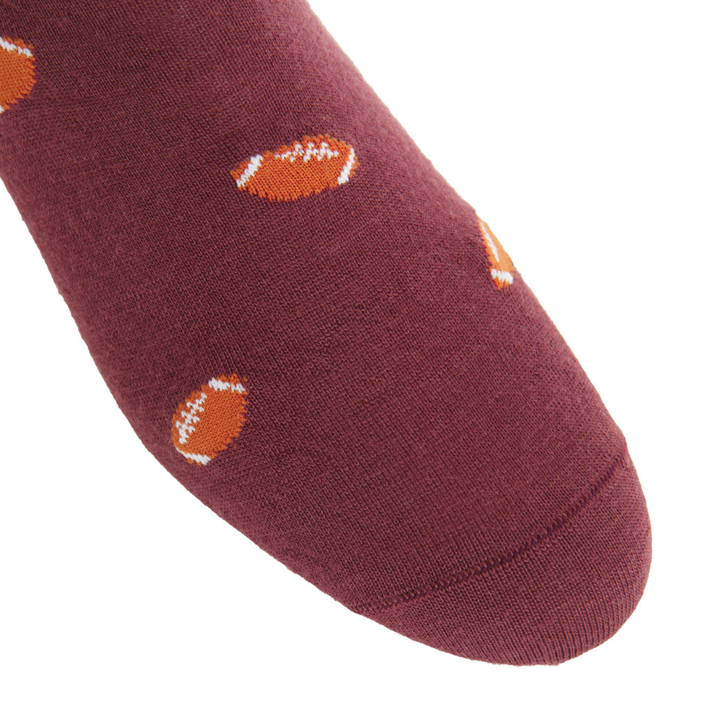 Burgundy with Burnt Orange Football Fine Merino Wool Over-the-Calf Sock