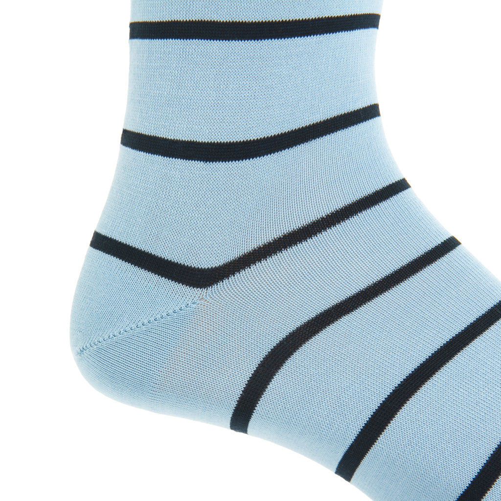 Sky Blue with Navy Stripe Cotton Mid-Calf Sock