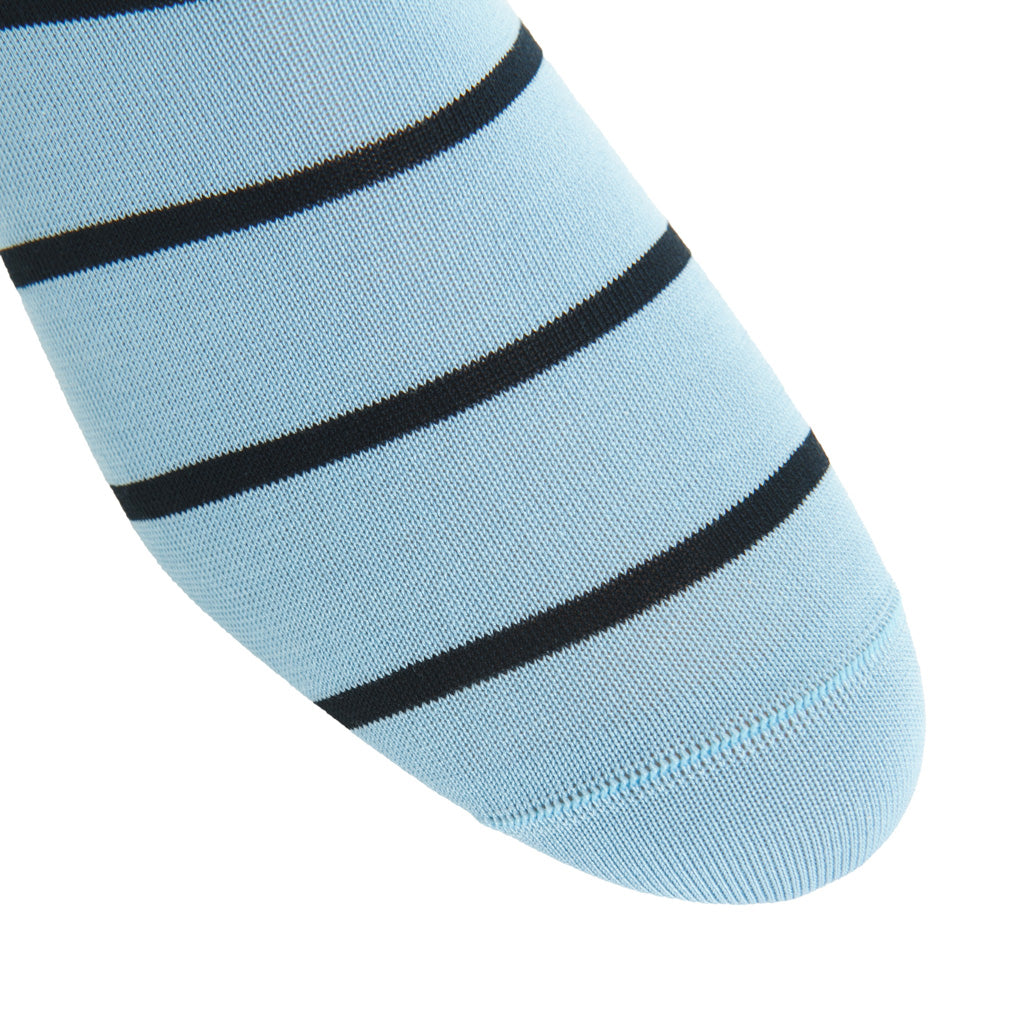 Sky Blue with Navy Stripe Cotton Mid-Calf Sock